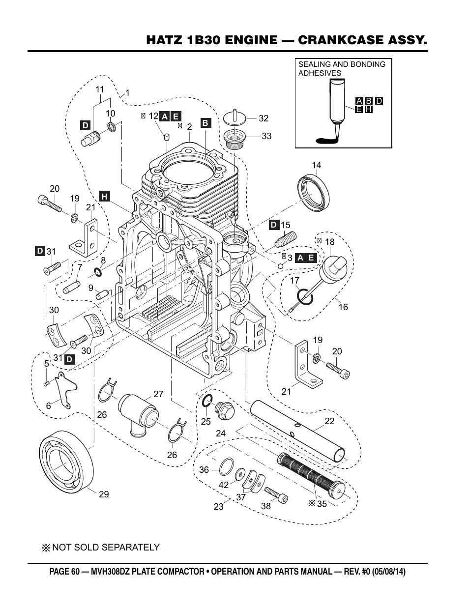 Hatz 1b30 engine — crankcase assy | Multiquip MVH308DZ User Manual | Page 60 / 110