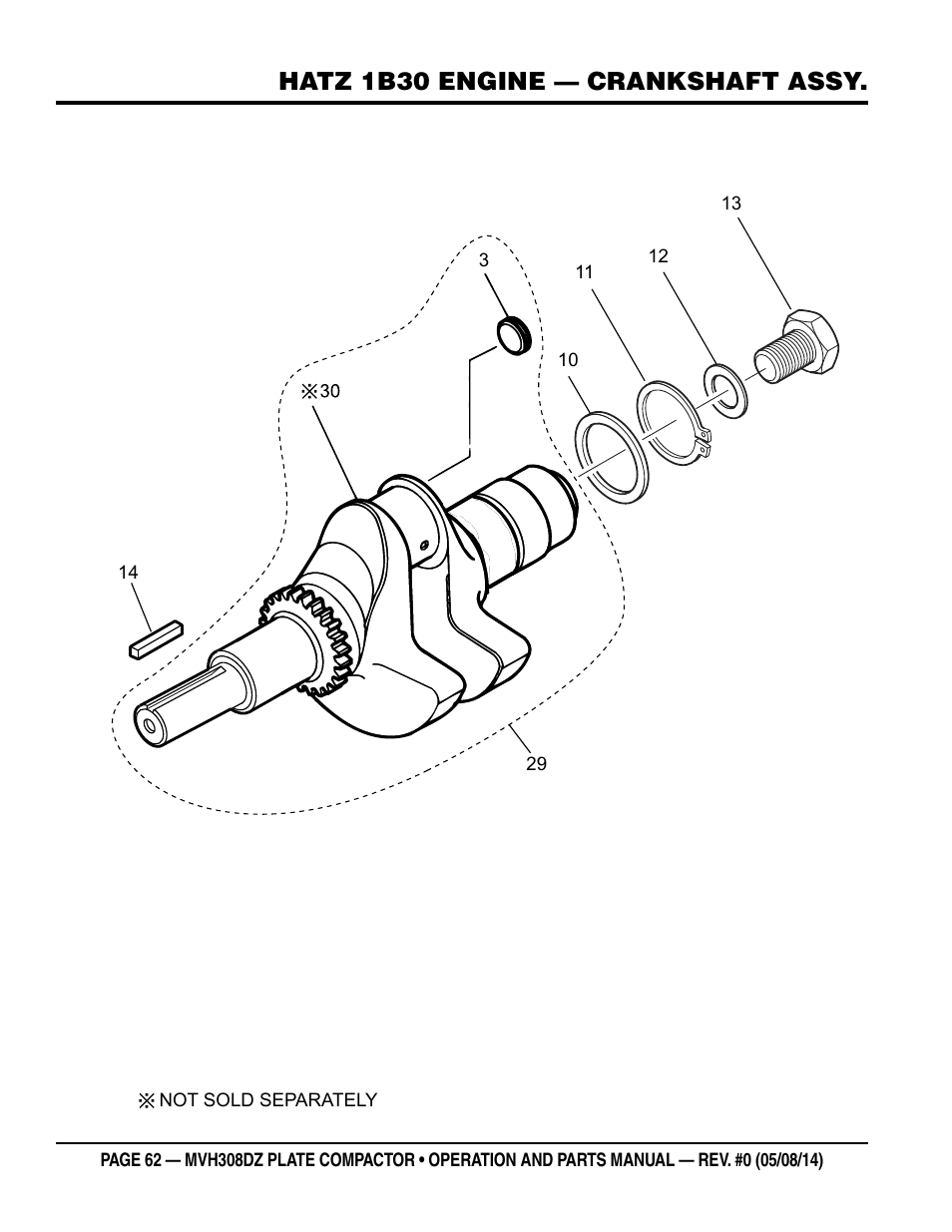 M02 crankshaft ／ クランクシャフト, Hatz 1b30 engine — crankshaft assy | Multiquip MVH308DZ User Manual | Page 62 / 110