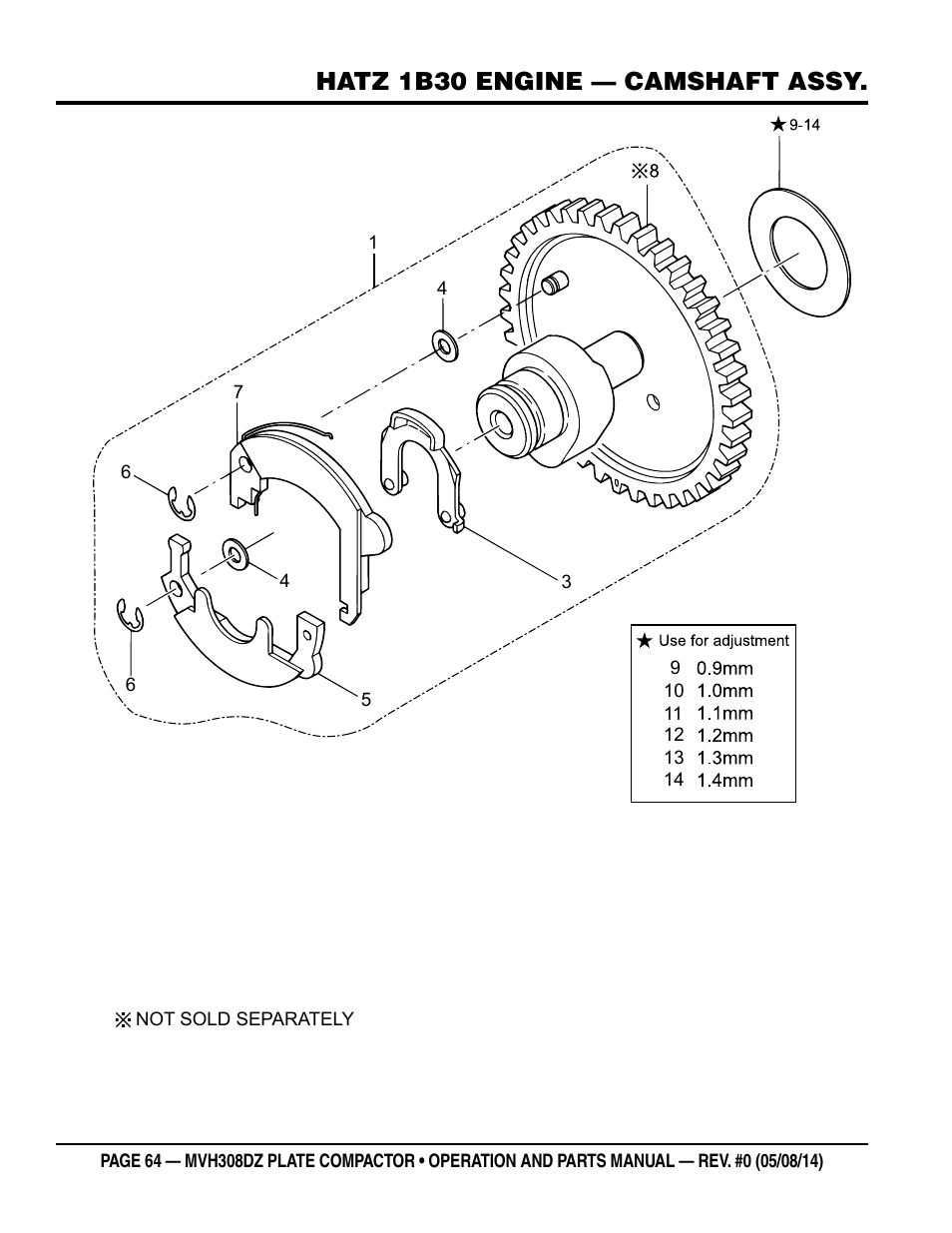 Hatz 1b30 engine — camshaft assy | Multiquip MVH308DZ User Manual | Page 64 / 110