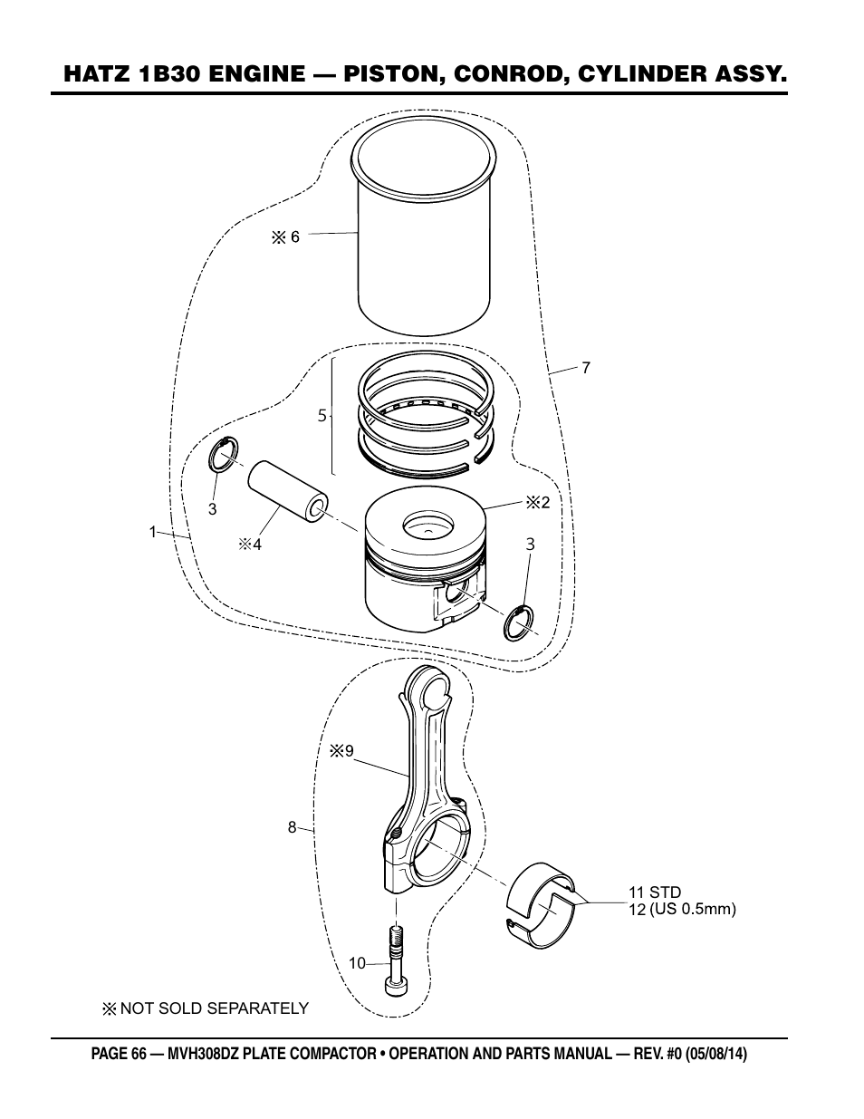 Hatz 1b30 engine — piston, conrod, cylinder assy | Multiquip MVH308DZ User Manual | Page 66 / 110
