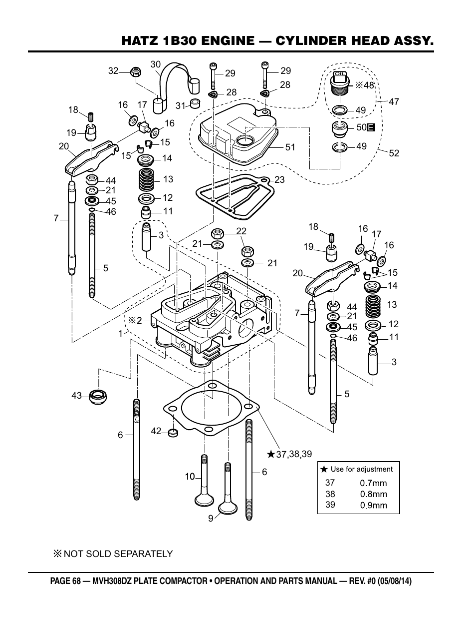 Hatz 1b30 engine — cylinder head assy | Multiquip MVH308DZ User Manual | Page 68 / 110