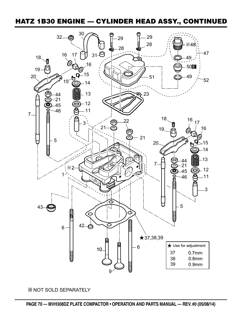 Hatz 1b30 engine — cylinder head assy., continued | Multiquip MVH308DZ User Manual | Page 70 / 110