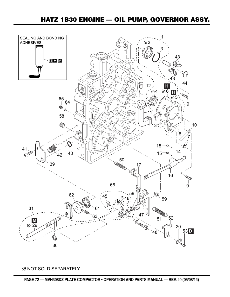 M10 oil pump,governor ／ オイルポンプ、ガバナ, Hatz 1b30 engine — oil pump, governor assy | Multiquip MVH308DZ User Manual | Page 72 / 110