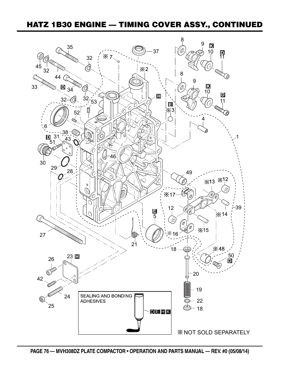 Hatz 1b30 engine — timing cover assy., continued | Multiquip MVH308DZ User Manual | Page 76 / 110