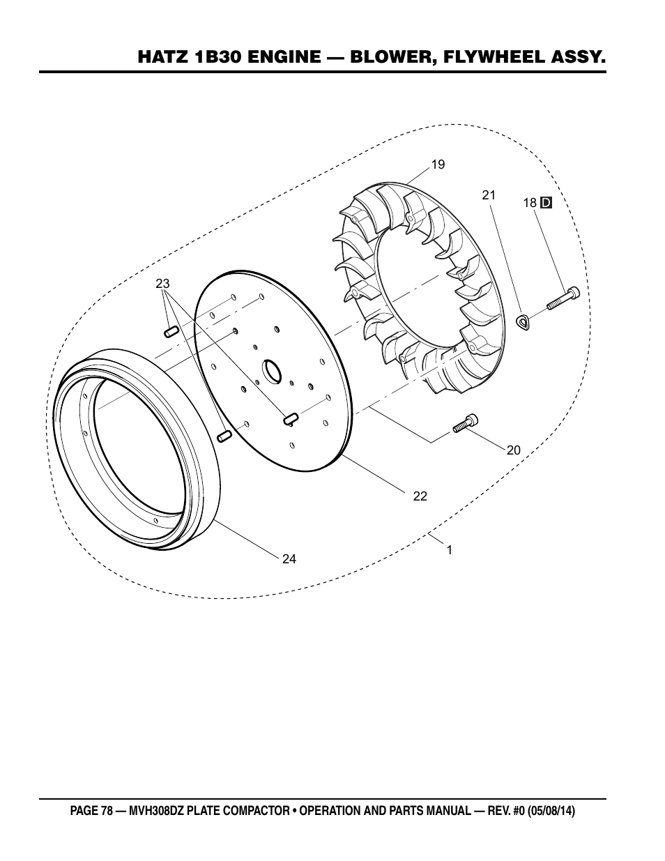 M13 blower,flywheel ／ ブロワ、フライホイール, Hatz 1b30 engine — blower, flywheel assy | Multiquip MVH308DZ User Manual | Page 78 / 110