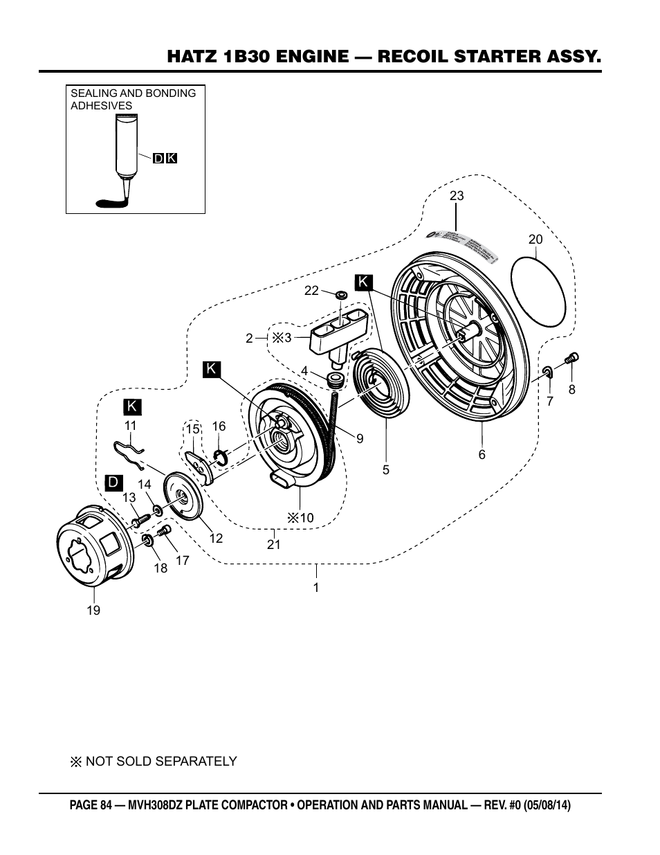 Hatz 1b30 engine — recoil starter assy | Multiquip MVH308DZ User Manual | Page 84 / 110