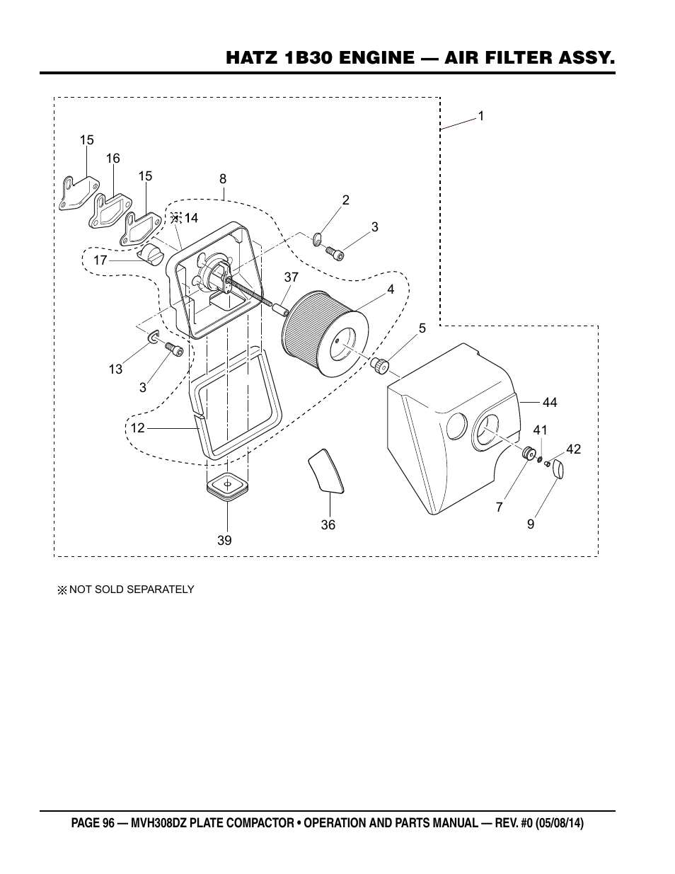 Hatz 1b30 engine — air filter assy | Multiquip MVH308DZ User Manual | Page 96 / 110