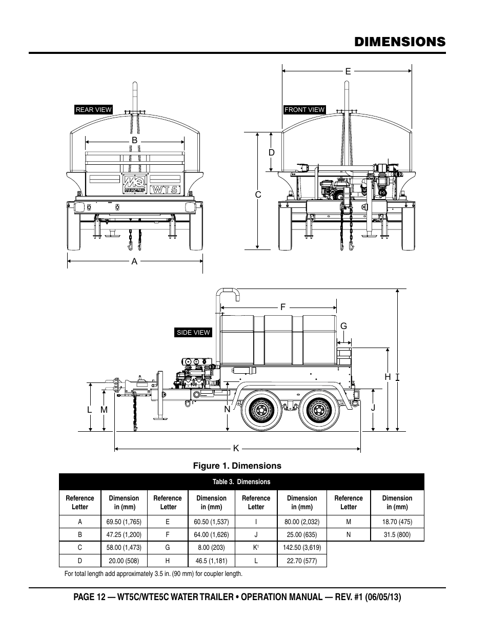 Dimensions | Multiquip WTE5C Operation Manual User Manual | Page 12 / 52