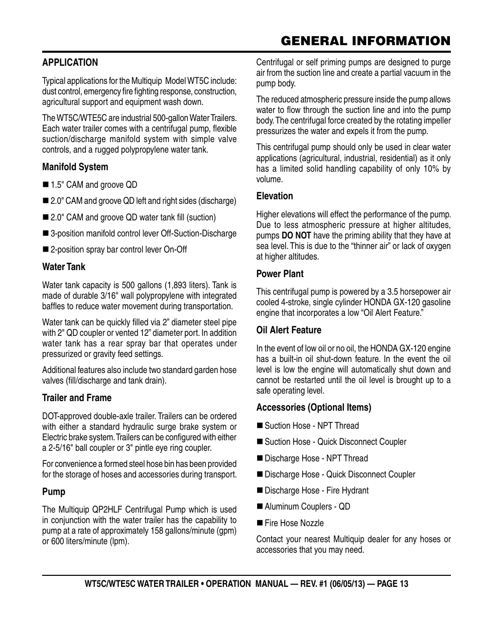 General information | Multiquip WTE5C Operation Manual User Manual | Page 13 / 52