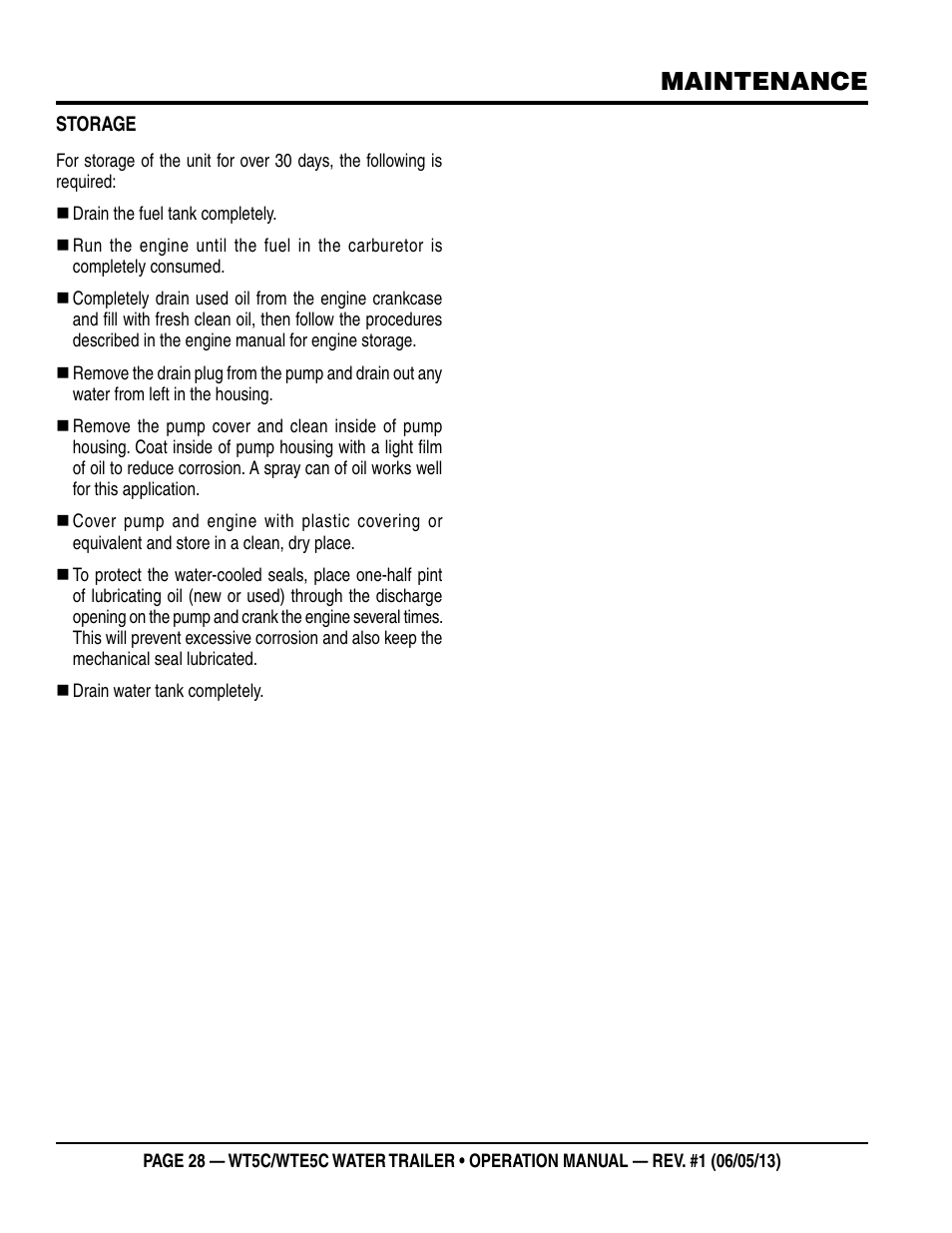 Maintenance | Multiquip WTE5C Operation Manual User Manual | Page 28 / 52