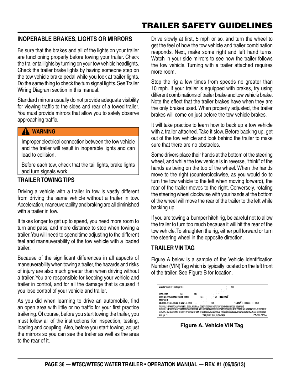 Trailer safety guidelines | Multiquip WTE5C Operation Manual User Manual | Page 36 / 52