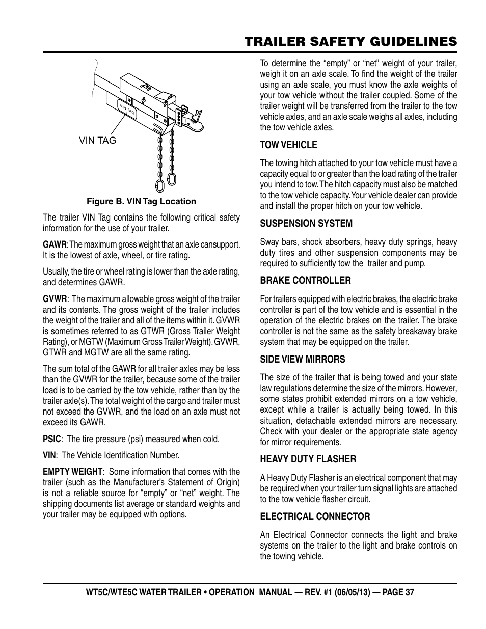 Trailer safety guidelines | Multiquip WTE5C Operation Manual User Manual | Page 37 / 52