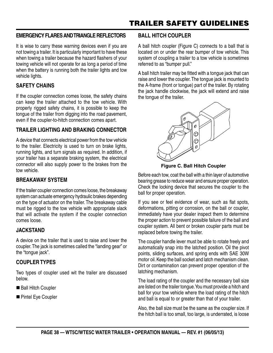 Trailer safety guidelines | Multiquip WTE5C Operation Manual User Manual | Page 38 / 52
