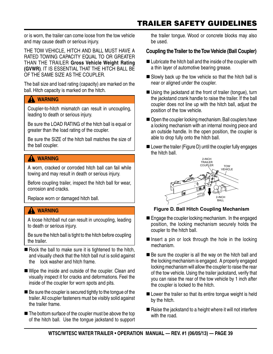Trailer safety guidelines | Multiquip WTE5C Operation Manual User Manual | Page 39 / 52