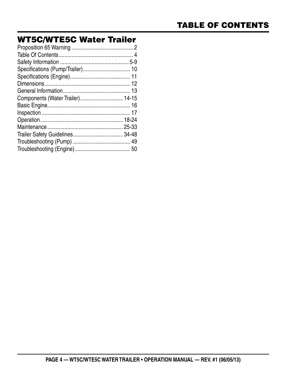 Multiquip WTE5C Operation Manual User Manual | Page 4 / 52