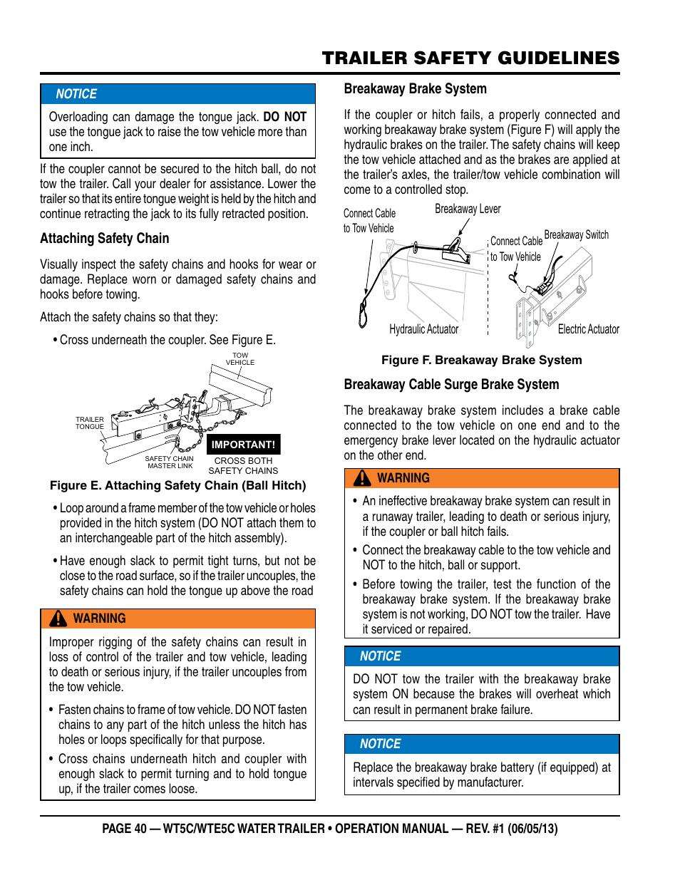 Trailer safety guidelines | Multiquip WTE5C Operation Manual User Manual | Page 40 / 52