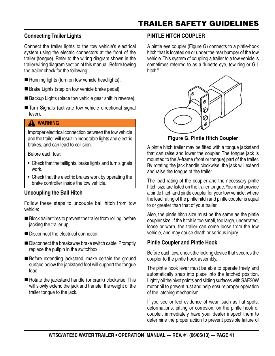 Trailer safety guidelines | Multiquip WTE5C Operation Manual User Manual | Page 41 / 52