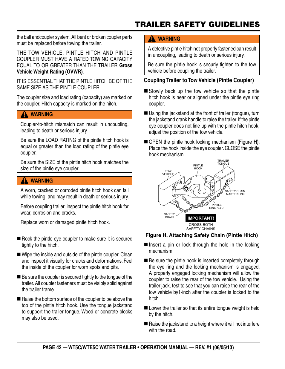 Trailer safety guidelines | Multiquip WTE5C Operation Manual User Manual | Page 42 / 52