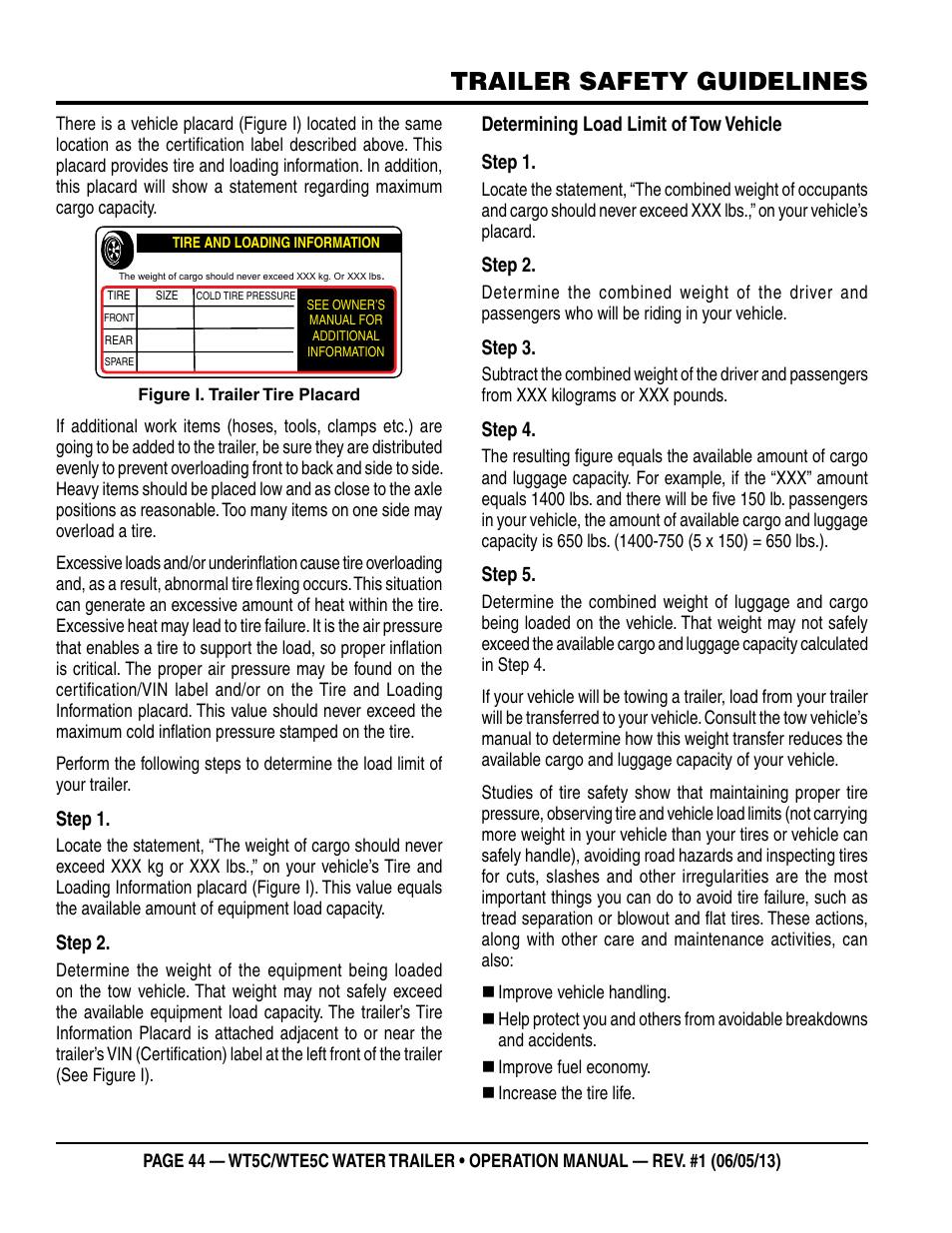 Trailer safety guidelines | Multiquip WTE5C Operation Manual User Manual | Page 44 / 52
