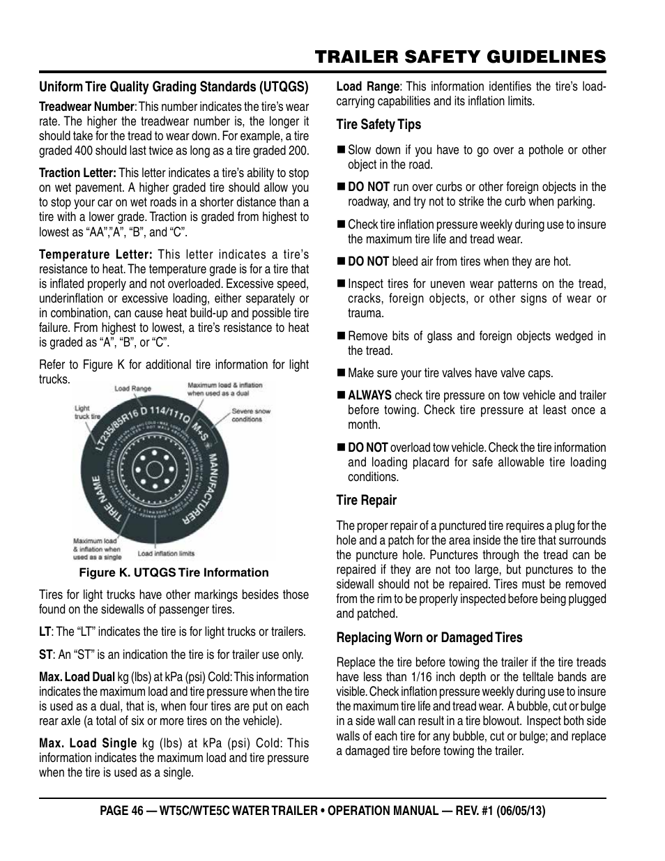 Trailer safety guidelines | Multiquip WTE5C Operation Manual User Manual | Page 46 / 52