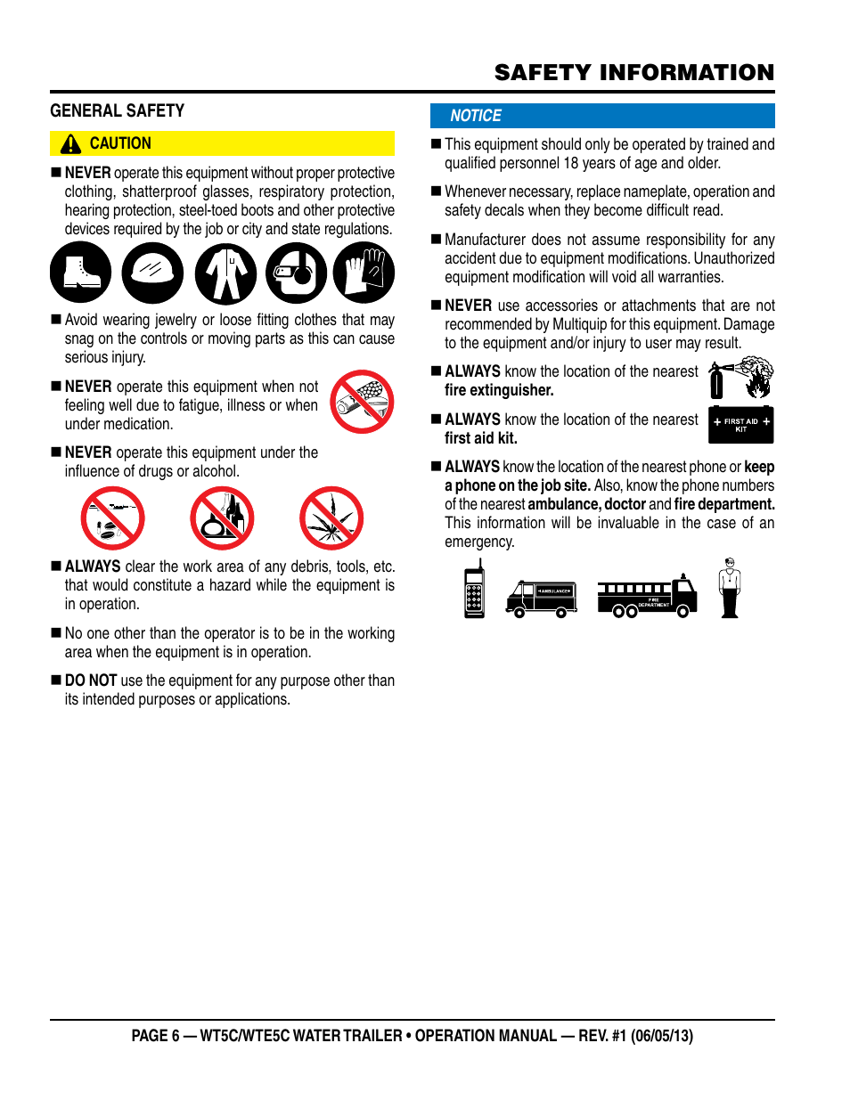 Safety information | Multiquip WTE5C Operation Manual User Manual | Page 6 / 52
