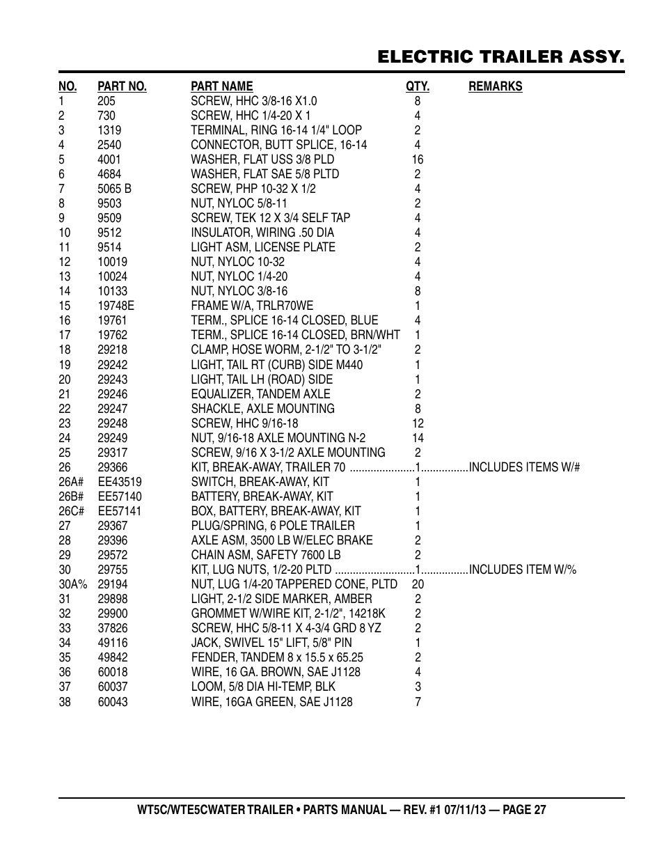 Electric trailer assy | Multiquip WTE5C Parts Manual User Manual | Page 27 / 32