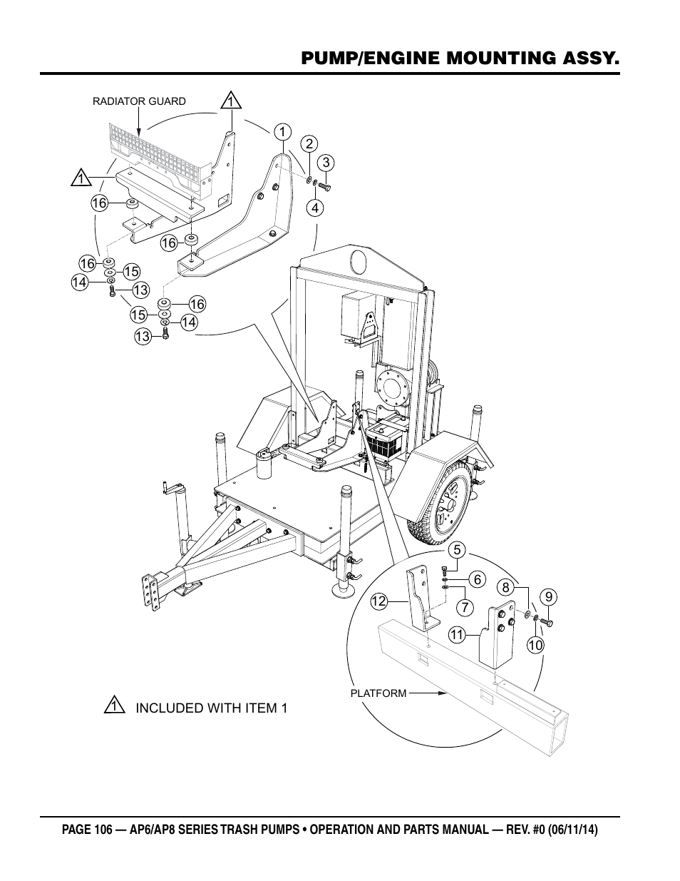 Pump/engine mounting assy | Multiquip AP6 Series User Manual | Page 106 / 124