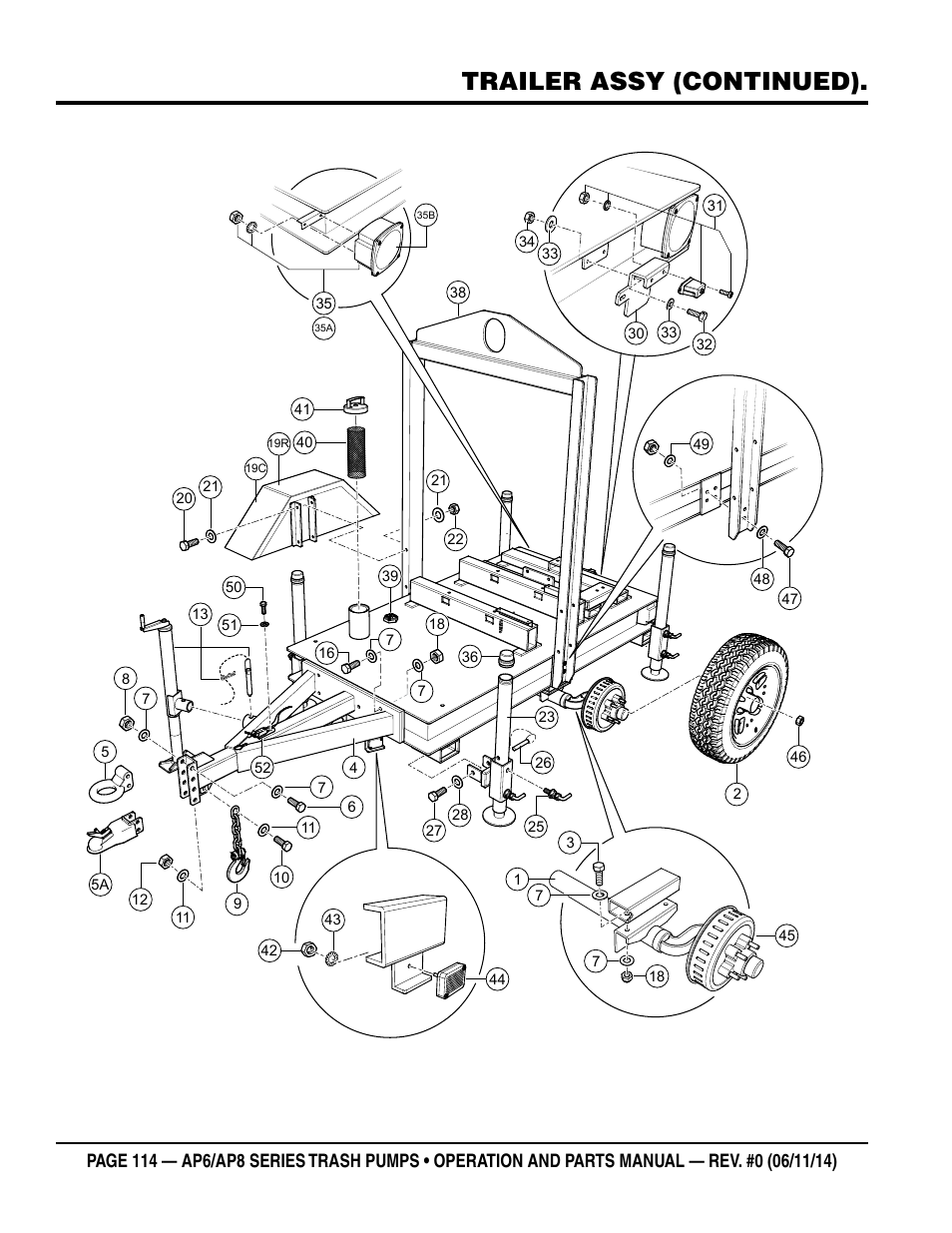 Trailer assy (continued) | Multiquip AP6 Series User Manual | Page 114 / 124