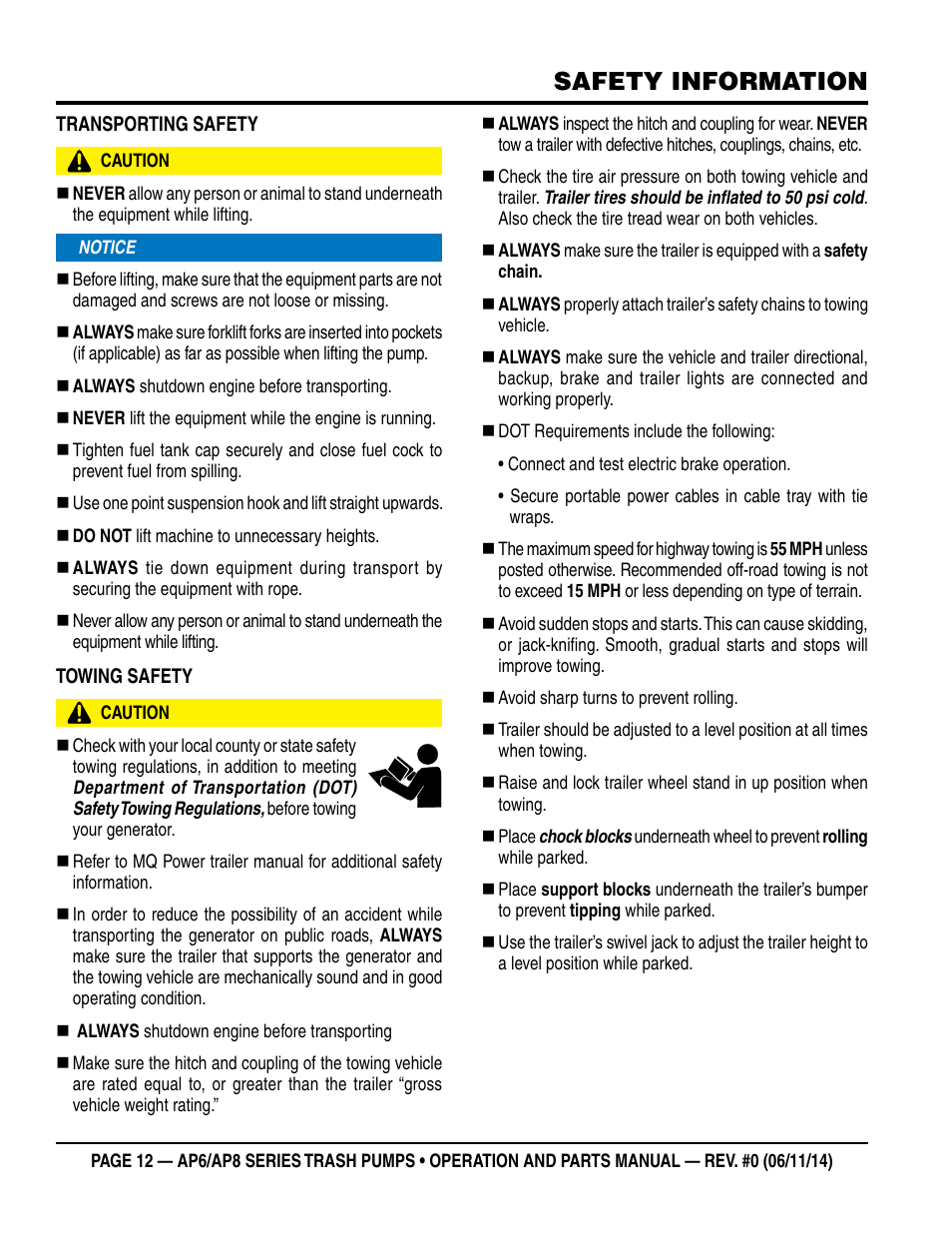 Safety information | Multiquip AP6 Series User Manual | Page 12 / 124