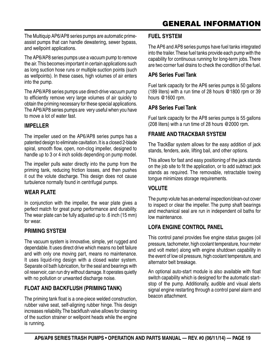 General information | Multiquip AP6 Series User Manual | Page 19 / 124