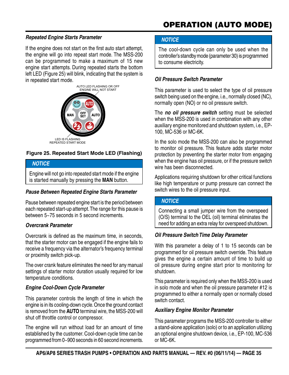 Operation (auto mode) | Multiquip AP6 Series User Manual | Page 35 / 124