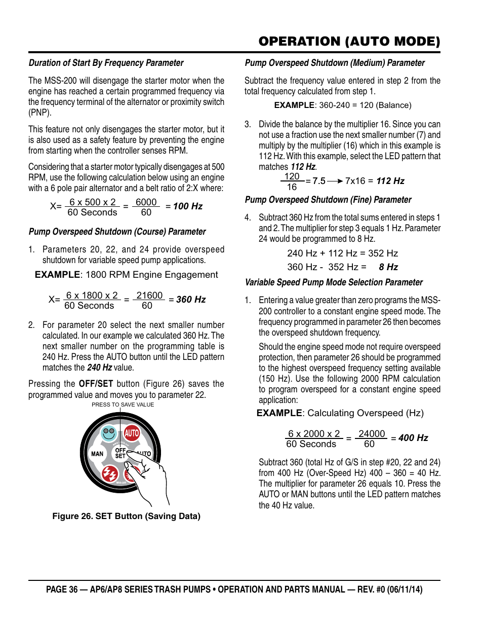 Operation (auto mode) | Multiquip AP6 Series User Manual | Page 36 / 124