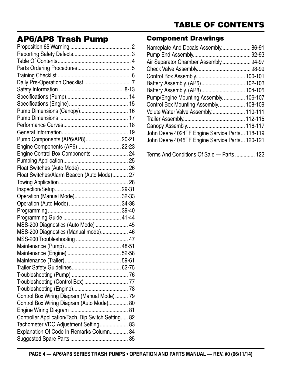 Multiquip AP6 Series User Manual | Page 4 / 124