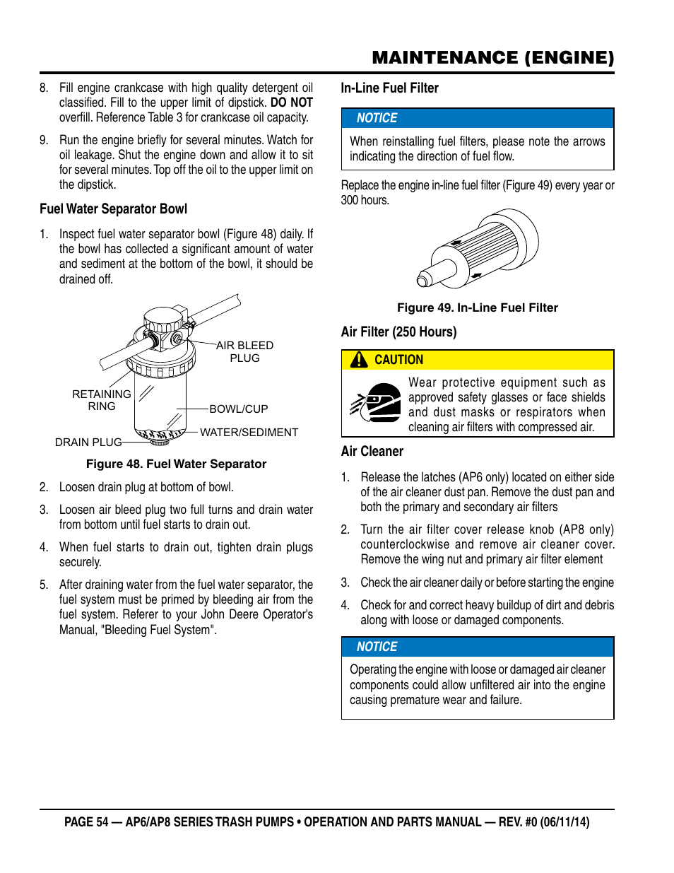 Maintenance (engine) | Multiquip AP6 Series User Manual | Page 54 / 124