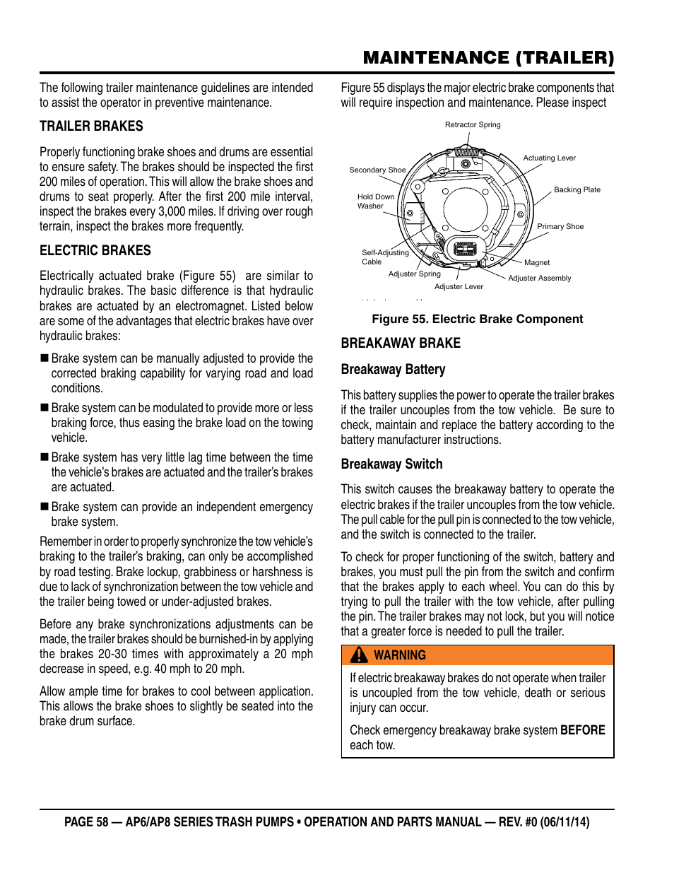 Maintenance (trailer) | Multiquip AP6 Series User Manual | Page 58 / 124