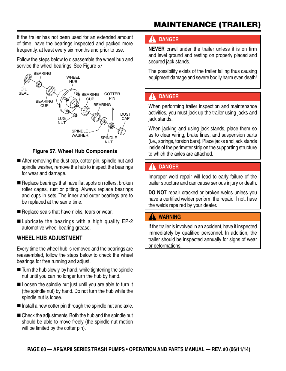 Maintenance (trailer) | Multiquip AP6 Series User Manual | Page 60 / 124
