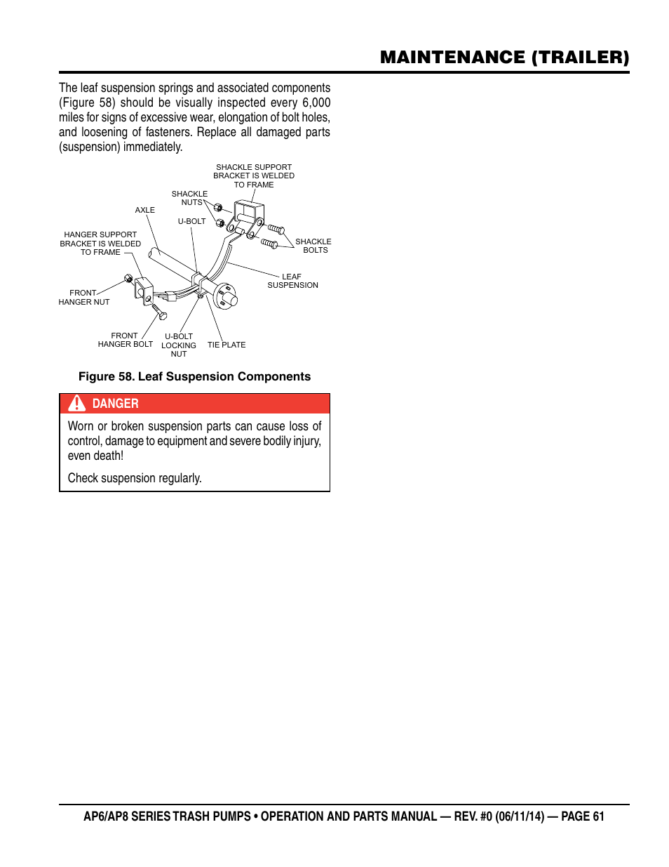Maintenance (trailer) | Multiquip AP6 Series User Manual | Page 61 / 124