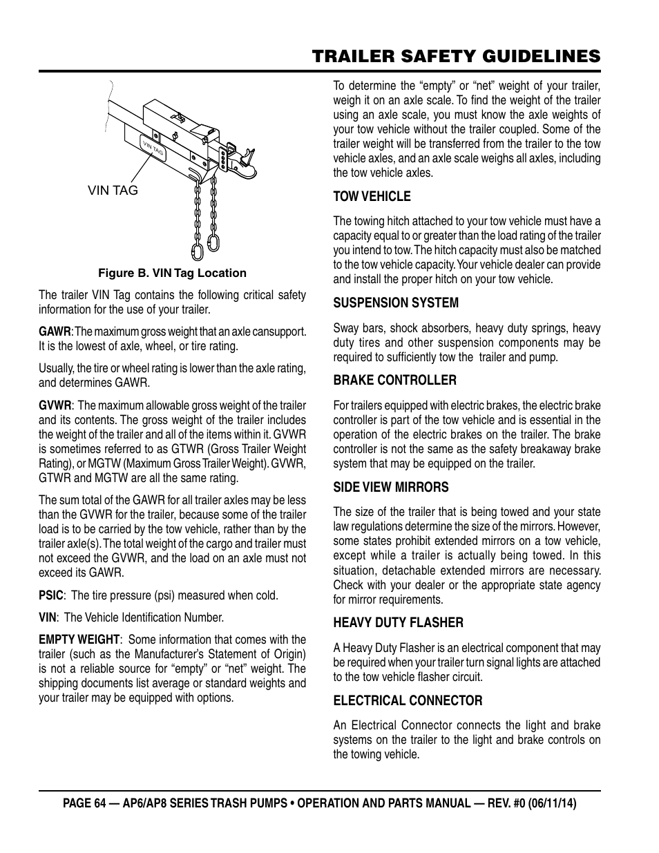 Trailer safety guidelines | Multiquip AP6 Series User Manual | Page 64 / 124