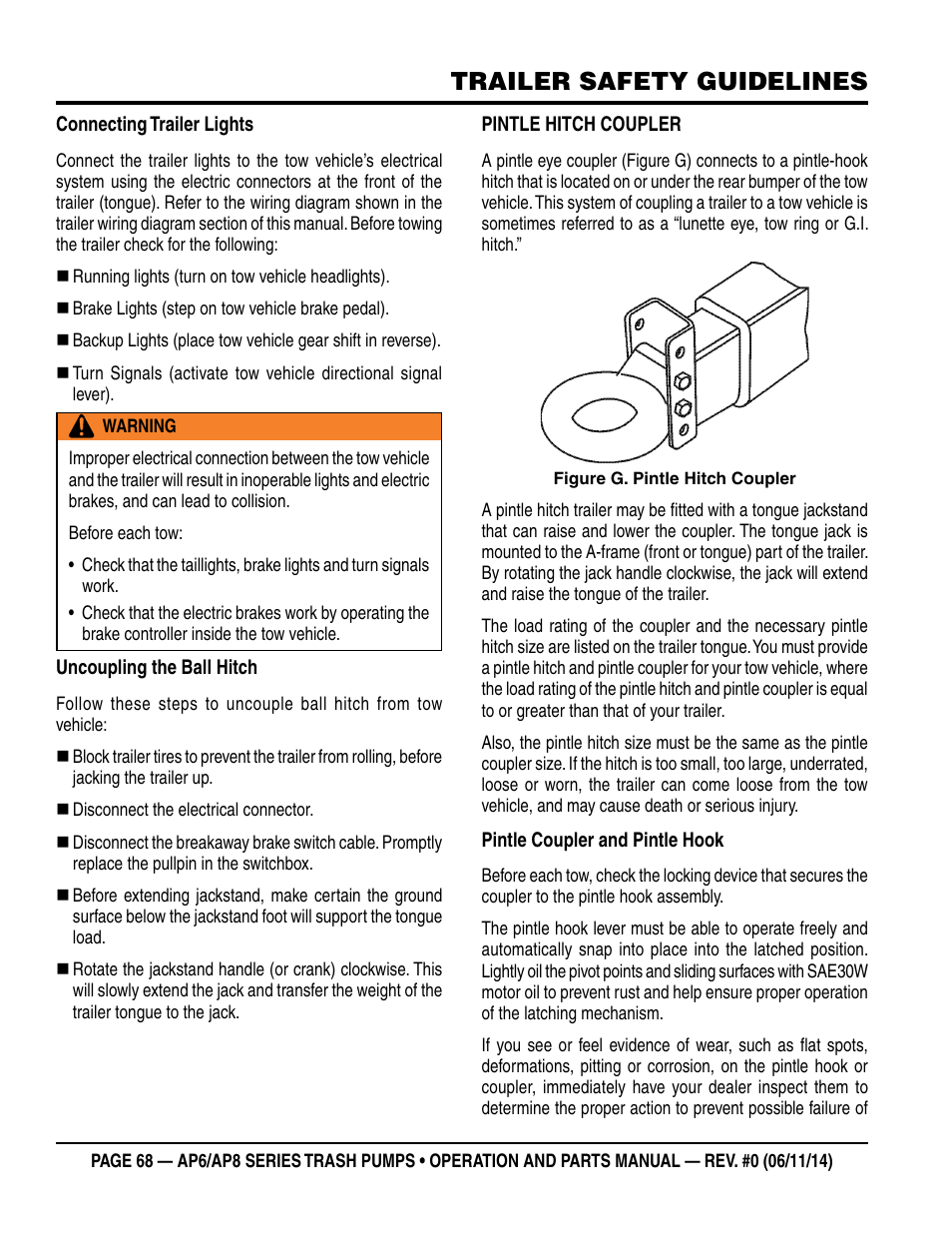 Trailer safety guidelines | Multiquip AP6 Series User Manual | Page 68 / 124