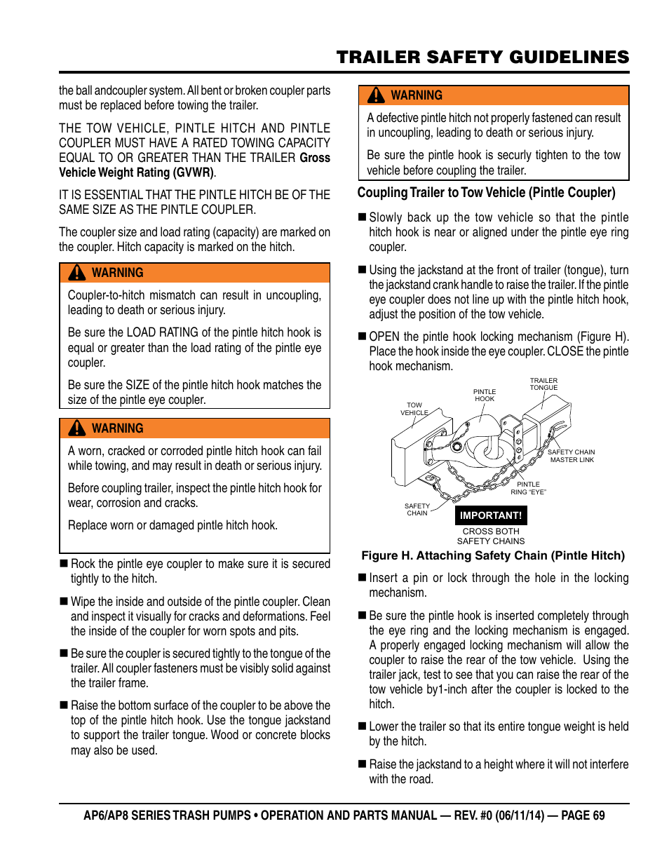 Trailer safety guidelines | Multiquip AP6 Series User Manual | Page 69 / 124