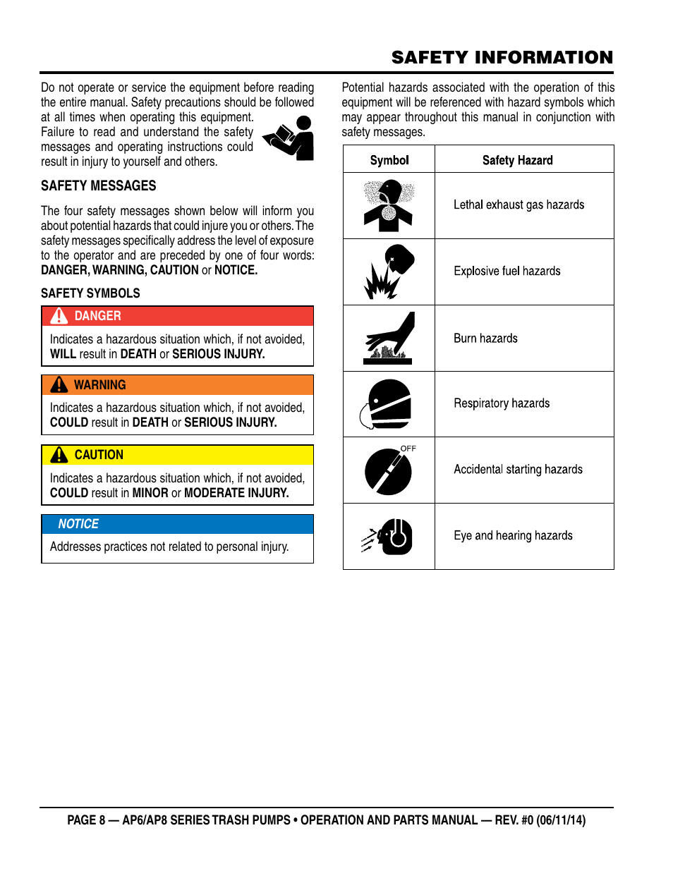 Safety information | Multiquip AP6 Series User Manual | Page 8 / 124