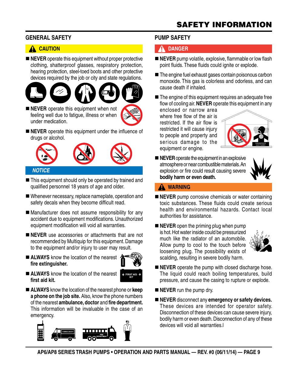 Safety information | Multiquip AP6 Series User Manual | Page 9 / 124