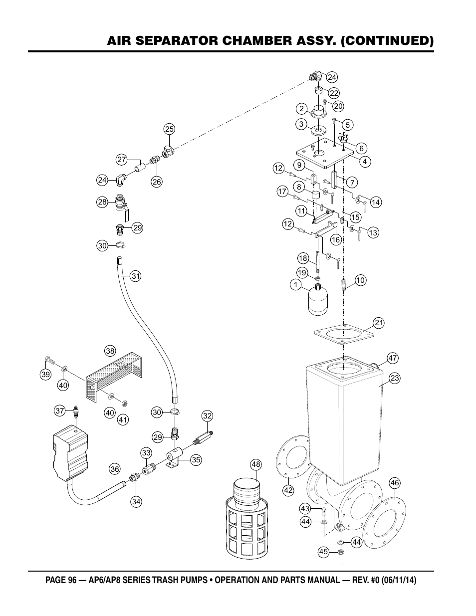 Air separator chamber assy. (continued) | Multiquip AP6 Series User Manual | Page 96 / 124