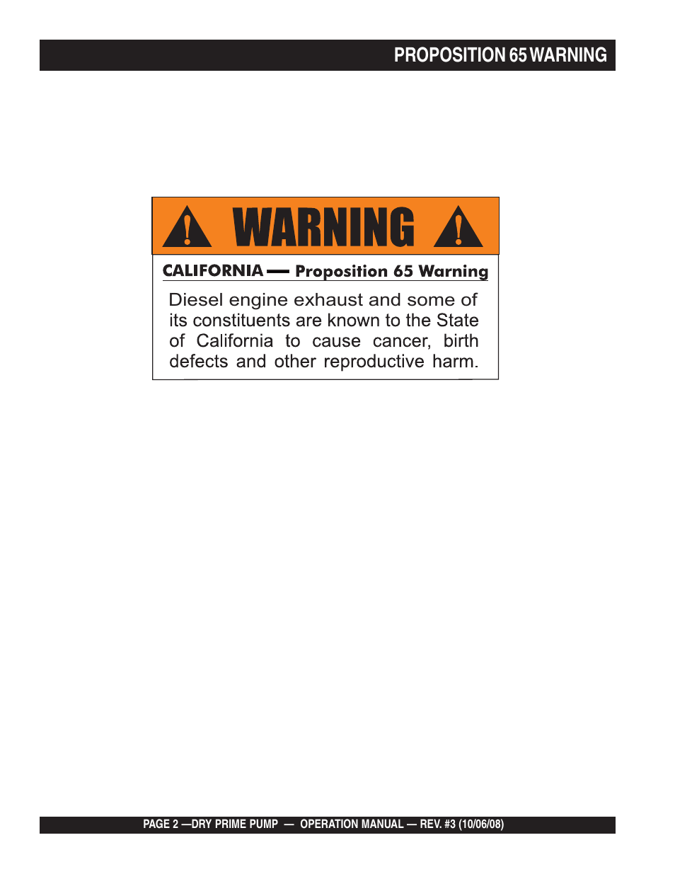 Proposition 65 warning | Multiquip MP200SDLSM Operation Manual User Manual | Page 2 / 58