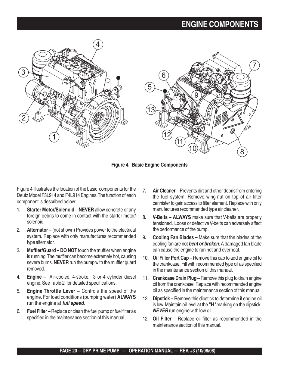 Engine components | Multiquip MP200SDLSM Operation Manual User Manual | Page 20 / 58