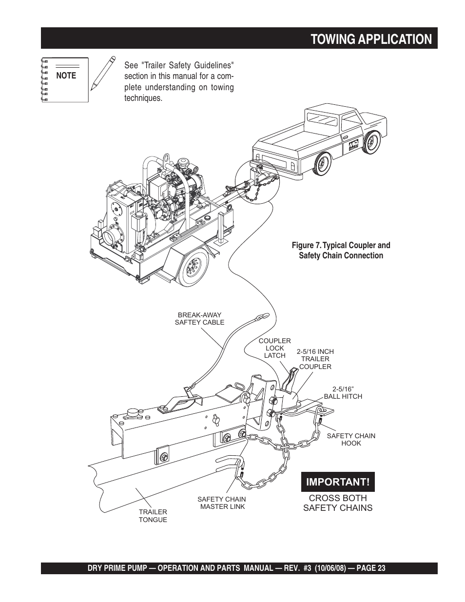 Towing application, Important | Multiquip MP200SDLSM Operation Manual User Manual | Page 23 / 58