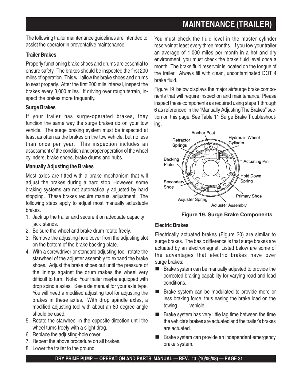 Maintenance (trailer) | Multiquip MP200SDLSM Operation Manual User Manual | Page 31 / 58