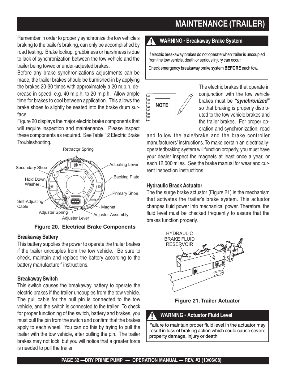 Maintenance (trailer) | Multiquip MP200SDLSM Operation Manual User Manual | Page 32 / 58