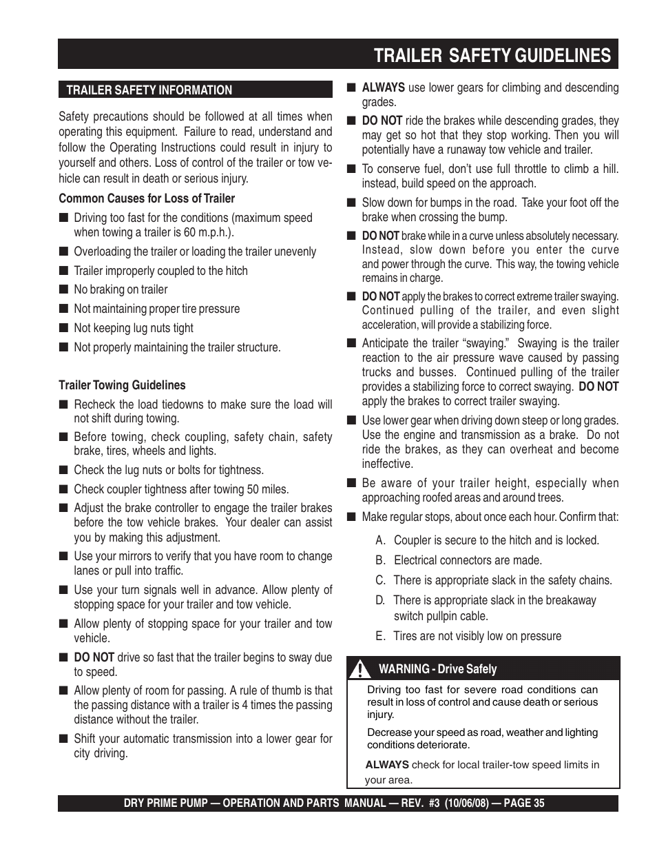 Trailer safety guidelines | Multiquip MP200SDLSM Operation Manual User Manual | Page 35 / 58