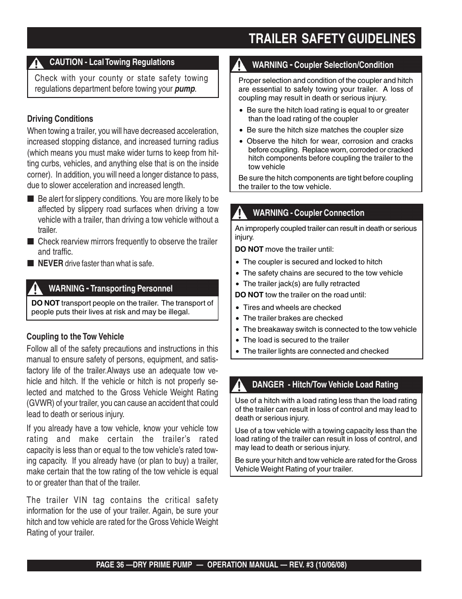 Trailer safety guidelines | Multiquip MP200SDLSM Operation Manual User Manual | Page 36 / 58